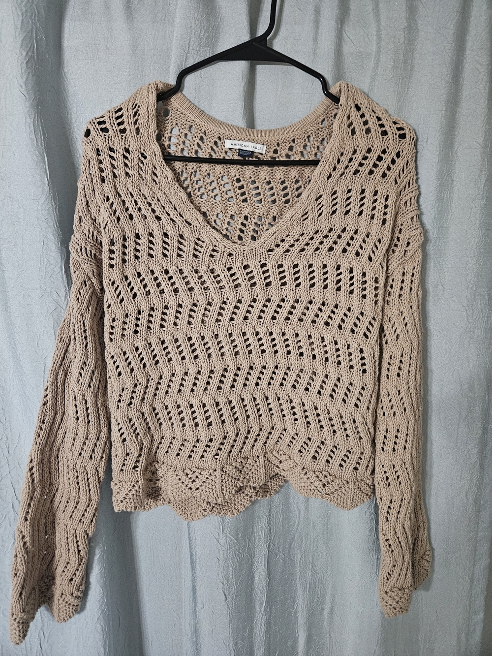 American Eagle Crochet  V-Neck Sweater